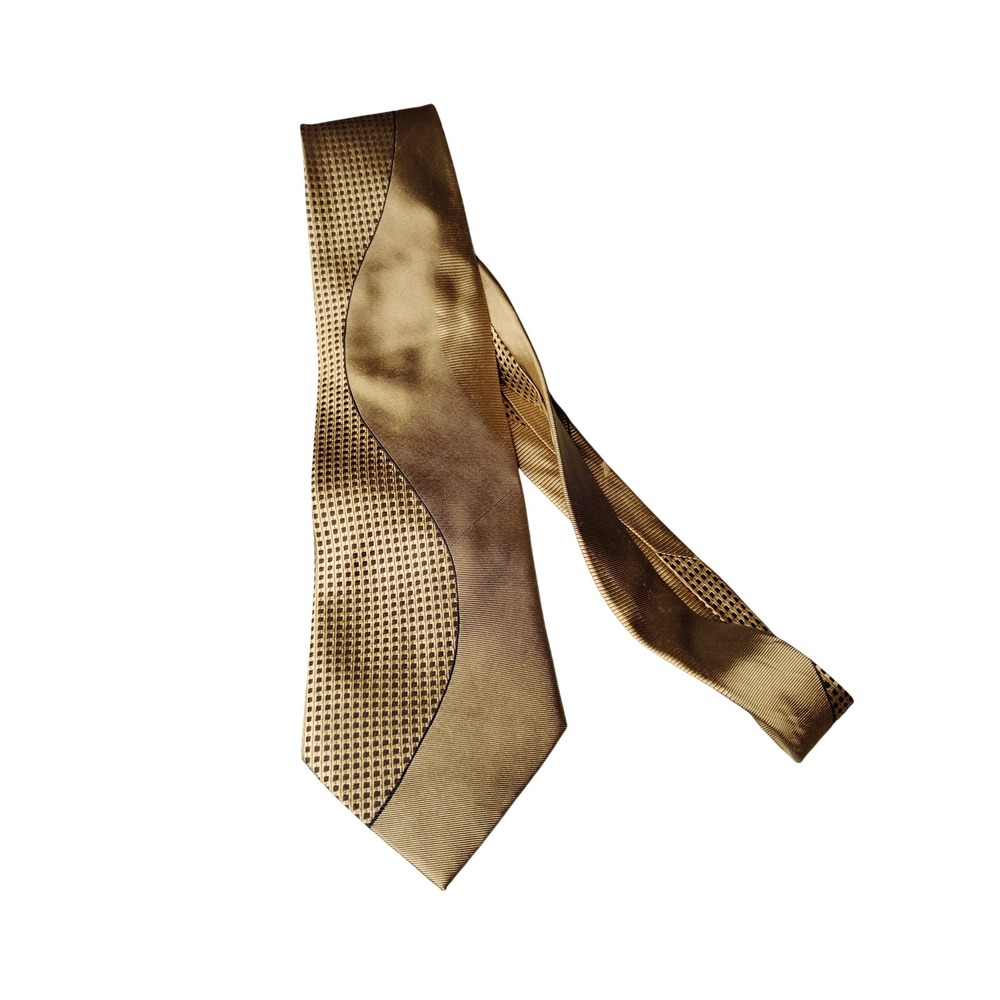 Pierre Cardin Mens Gold Bronze Geometric Pattern Silk Blend Necktie Accessory